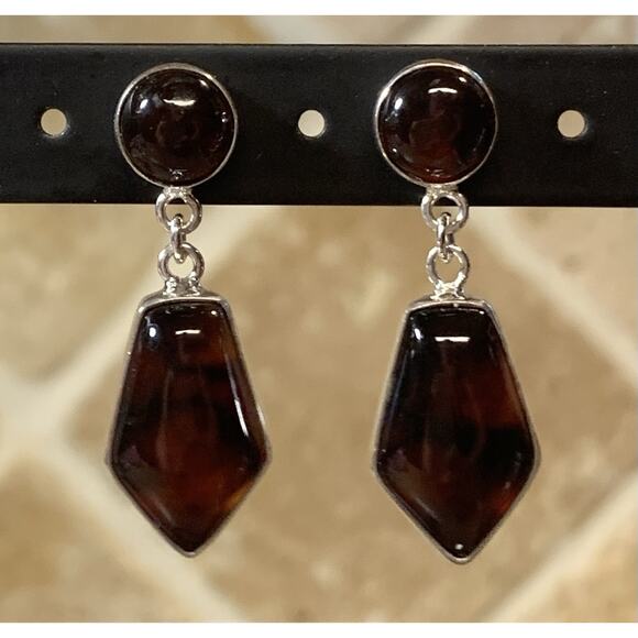 Jay King Amber and Sterling Silver 1.25 Inch Dangle Earrings by DTR - Picture 2 of 8